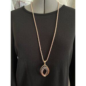 RMN Roman Gold & Silver-Tone Long Teardrop Pendant Necklace On Rose Gold Chain